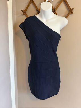 Guess by Marciano Navy Blue Bandage One-Shoulder Bodycon Dress Size M